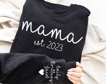 Custom Mama Sweatshirt with Kid Name on Sleeve, Personalized Mom Sweatshirt, Mothers Day Gift for Mom, Gift for Mom, Mama Sweater, Gift Idea