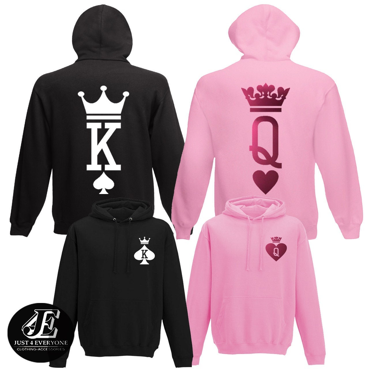 King Queen Hoodies, Set of King & Queen, Pärchen Pullover