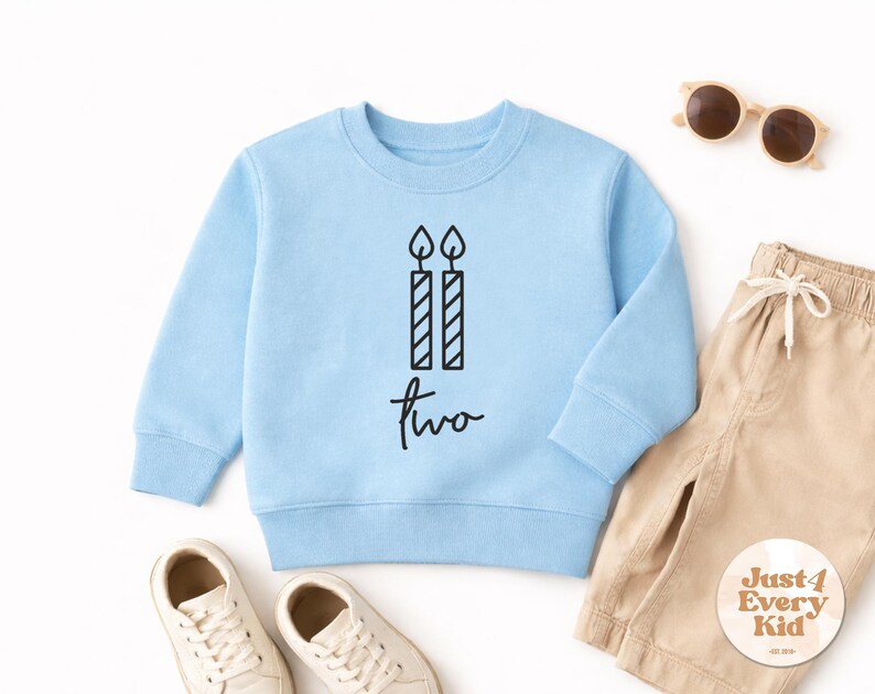 Sudadera de segundo cumpleaños, camiseta de cumpleaños para niño pequeño, sudadera de segundo cumpleaños, sudadera de cuello redondo de cumpleaños para niño de dos años, camiseta de segundo cumpleaños Caroline Blue