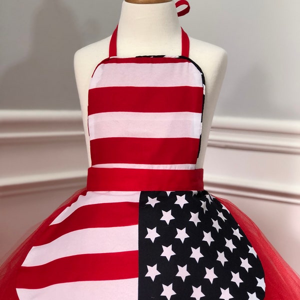 Forth July dress forth july apron holiday dress Girls Apron Birthday tutu dress puppy dress up outfit kids apron outdoors party picnic