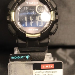 Timex TW5M23600 Unisex Digital Black Resin Watch, Indiglo, Day/Date Alarm