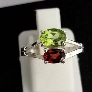 Peridot Ring, Garnet Ring, Multi Stone Ring, 925 Sterling Silver Ring, Wedding Ring, Silver Ring, Dual Stone Ring, Handmade Ring, Gift Ring