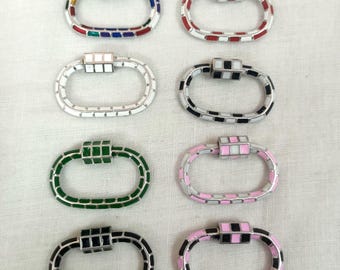Mosquetón de plata de ley esmaltado con cierre de seguridad, conector ovalado de plata 925 con cierre de rosca, cierre esmaltado multicolor de 30 x 20 mm, componentes para la fabricación de joyas.