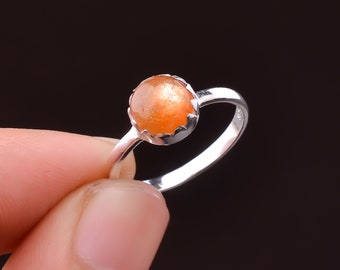 Sunstone Ring, Handmade 925 Solid Sterling Silver Ring, Round Shape Gemstone Ring, Sunstone Designer Ring, Gift For Her, Anniversary Ring