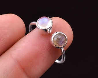 Natural Rainbow Moonstone Labradorite Ring, Handmade 925 Sterling Silver Multi Gemstone Ring,  Boho Statement Jewelry, Gift for Her