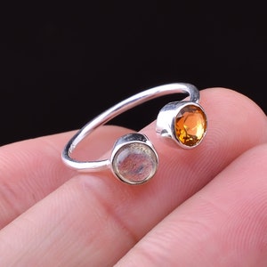 Natural Citrine Ring, Moonstone Ring, 925 Sterling Silver Ring, Wedding Ring, Silver Ring, Handmade Ring, Gemstone Ring, Birthstone Ring.