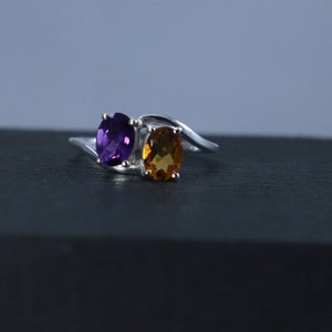 Natural Amethyst Silver Ring,Citrine Ring,Sterling Silver Ring,Gemstone Ring,Anxiety Ring,Birthstone Ring,Dual Stone Ring,Amethyst Jewelry.