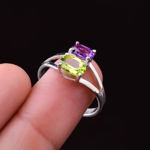 Peridot And Amethyst Ring, 925 Sterling Silver Multi Gemstone Ring, Wedding Ring, Silver Ring, Dual Stone Ring, Handmade Ring, Gift For Her