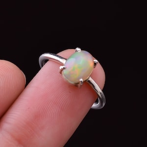 Natural Opal Ring, Splendid Natural Ethiopian Opal Oval Shape Ring, Gemstone Opal Ring, Handmade 925 Sterling Silver Ring For Girls & Women
