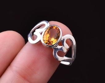 Natürlicher Citrin Ring, 925 Sterling Silber Ring, November Birthstone Schmuck, handgemachter Citrin Ring für Frauen, Geschenk für sie, Minimalistischer Ring