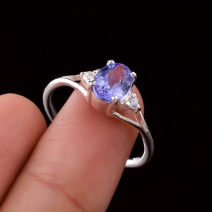 Tanzanite Ring, Natural Tanzanite With Zircon Ring, Birthstone Handmade Jewelry, 925 Sterling Silver Ring For Women & Girls, Gift For Her