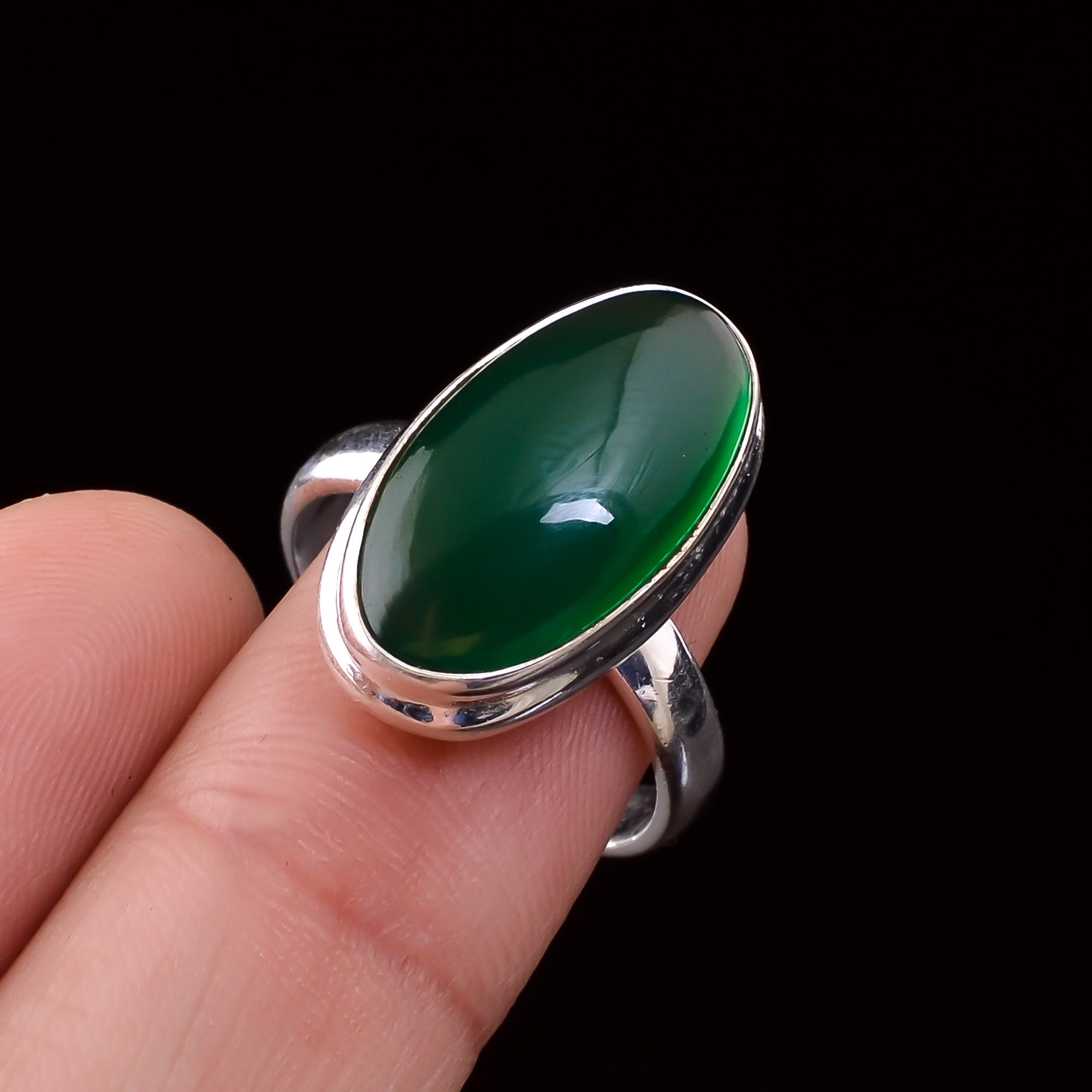 925 Solid Sterling Silver Handmade Green Onyx Ring, Designer 925 Solid Sterling Silver Handmade Green Onyx Ring, Designer