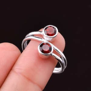 Garnet Handmade Ring, 925 Solid Sterling Silver Garnet Ring, Girl And Women Ring, Dual Gemstone Ring, Bezel Red Stone Ring, Gift for Her