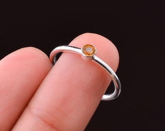 Natural Yellow Sapphire Sterling Silver Ring, Handmade Gemstone Jewelry