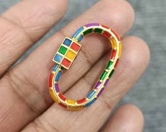 Sterling Silver Multi Color Enamel Carabiner Lock, 925 Screw Clasp Connector, Colorful Enamel Clasp, Jewelry Making Supply, Oval Lock