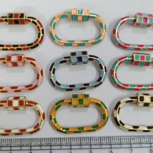Sterling Silver 925 Multi Enamel Carabiner Lock, Screw Mechanism Clasp, Oval Multi Color Screw Lock, 925 Sterling Vermeil, Carabiner jewelry