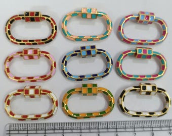 Mosquetón de plata de ley esmaltado con cierre, conector de colgante con cierre de rosca ovalado, cierre de joyería esmaltado de colores, soporte para dijes, eslabón de collar DIY