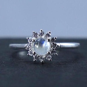 Moonstone Ring: 925 Sterling Silver Ring with Zirconia