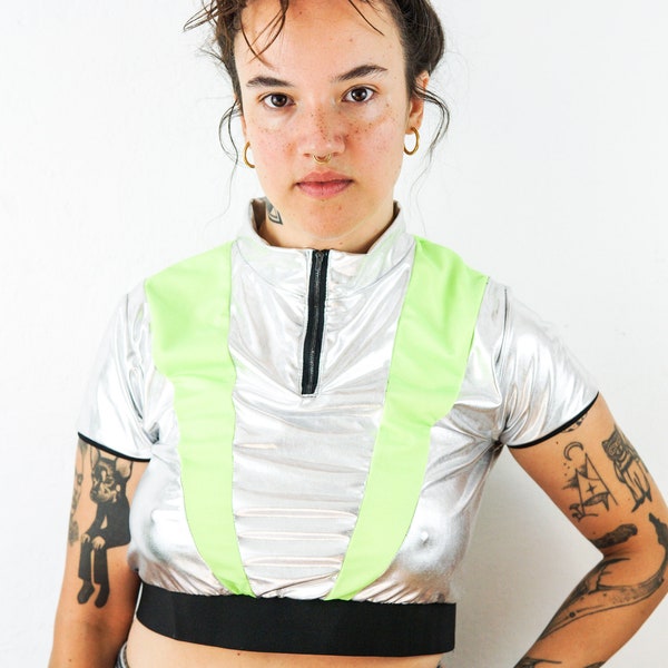 Crop Top Fahrrad Rollkragen Top Disko Festival Kleidung Rave Style