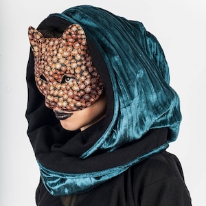velvet snood, winter clothing autumn outfit hood, double side, hooded scraf, hoodie infinity scarf, oversized scraf, capuche, kaptur, szalik