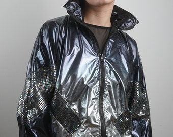 jacket, windbreaker, jacket 80's inspired, unique disco style, rave party, festival clothing, festival jacket