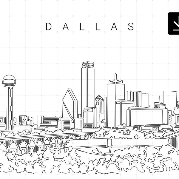 Dallas Skyline Drawing Etsy