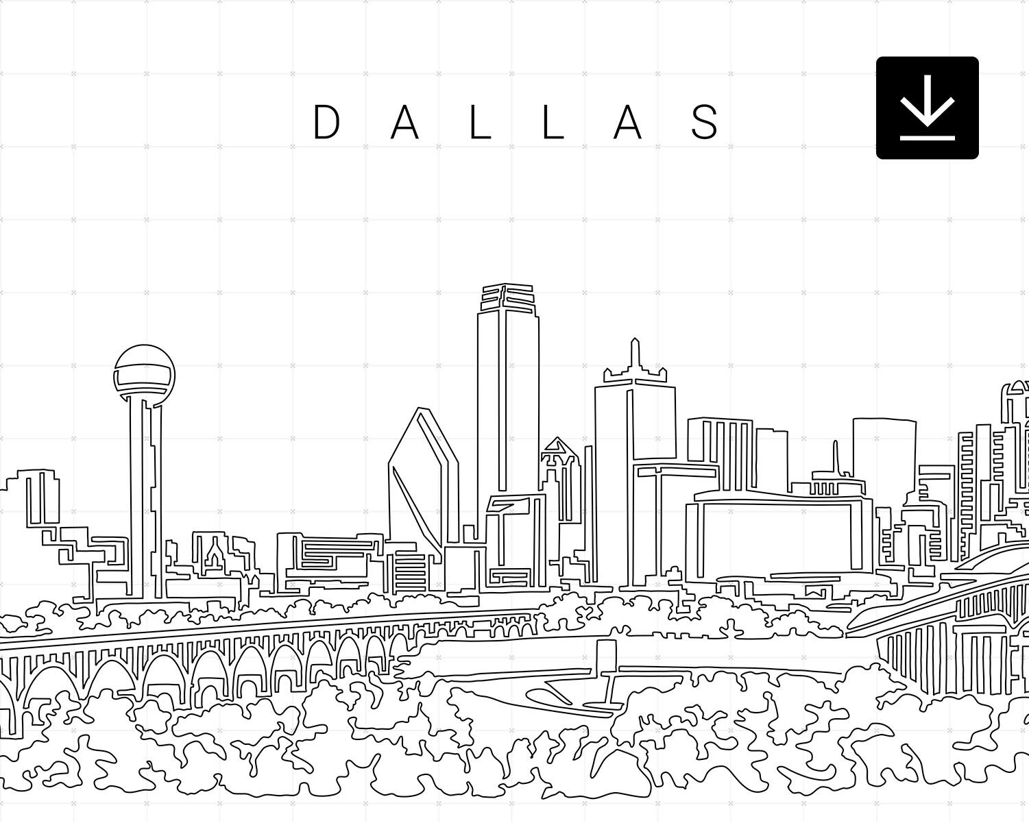 Dallas TX Skyline Printable Wall Art Dallas TX Digital Art Etsy