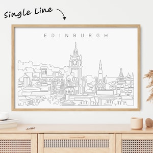 Framed Edinburgh Art Print - Edinburgh Wall Art with Skyline One Line Drawing - Edinburgh Scotland Poster Wall Decor Gift - New Home Gift
