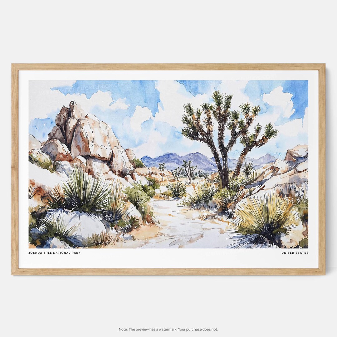 Joshua Tree National Park Watercolor Art Print: Desert Landscape Wall ...