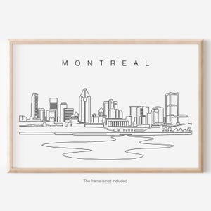 Impression d'art sur les toits de Montréal - art mural Montréal avec ligne d'horizon de la ville en un seul trait - cadeau de décoration murale affiche Montréal Canada pour maison neuve