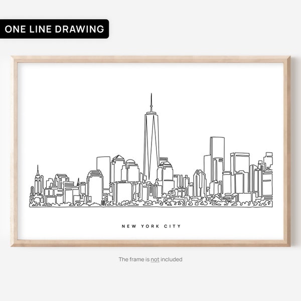 New York Skyline Poster - NYC Skyline Art Print with One Line Drawing - New York City Wall Decor - Aesthetic New York Wall Art