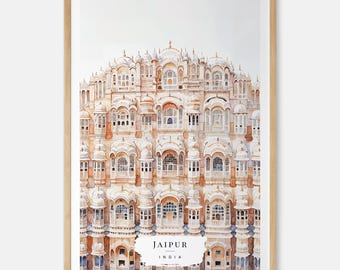 Jaipur Watercolor Art, India Wall Art, Pink City Print, India Travel Art, Rajasthan Gift, Asian Decor, Travel Wall Decor
