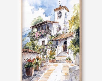 Cordoba Spain Wall Art: Watercolor Style Digital Download for Instant Printing