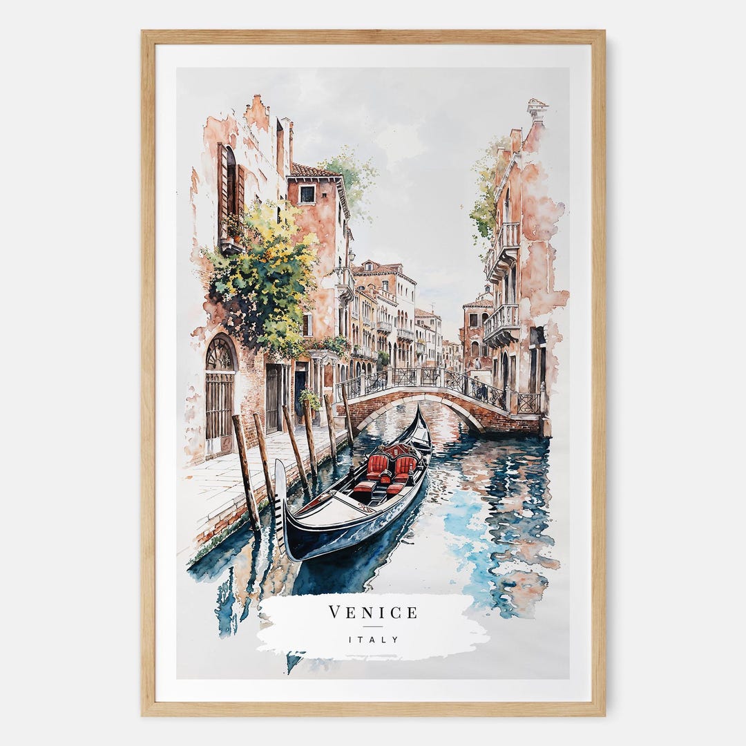 イタリアベネチアの壁絵 ヴェネツィア・ゴンドラの水彩画アートプリント - ヴェネツィアの壁