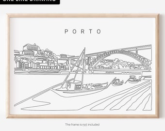 Porto Art Print - Affiche de voyage au Portugal avec le paysage urbain de Porto comme art à une seule ligne - Cadeau d’art mural pour une nouvelle maison ou un nouvel emploi