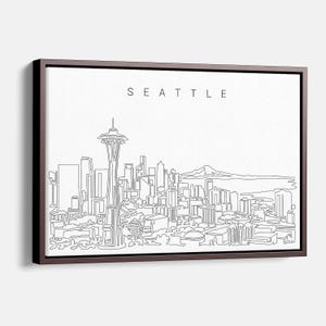Seattle Canvas Print - Seattle Canvas Wall Art with Skyline One Line Drawing - Great Wall Decor Gift for New Home or Office
