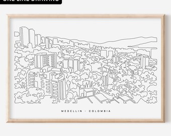 Medellin Art Print - Colombia Travel Poster with One Line Drawing of the Medellin Skyline - Wall Decor Gift For New Home or As Moving Gift