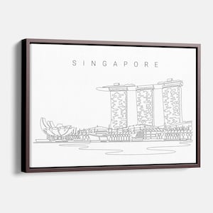 Canvaskunstdruk Singapore skyline - Esthetische kunst aan de muur Singapore met één lijntekening - muurdecoratie Singapore - cadeau nieuwe woning