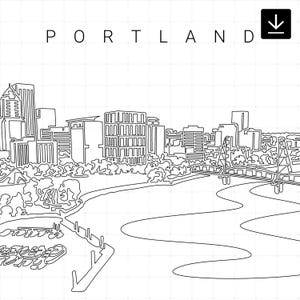 PortlandOregon Druckbare Wandkunst - Portland Oregon Skyline Single Line Art - Digital Download - 100% handgezeichnet - Sofort Download