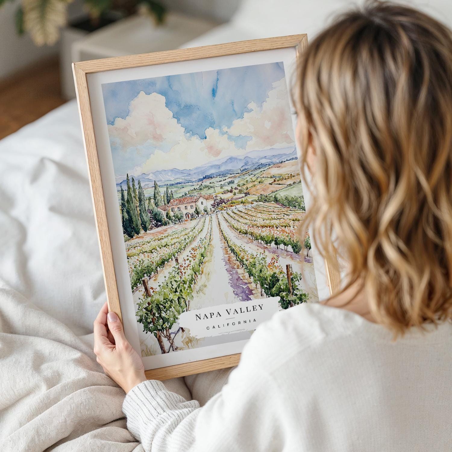Napa Valley Vineyard Watercolor Art Print - California Wall Art - USA ...