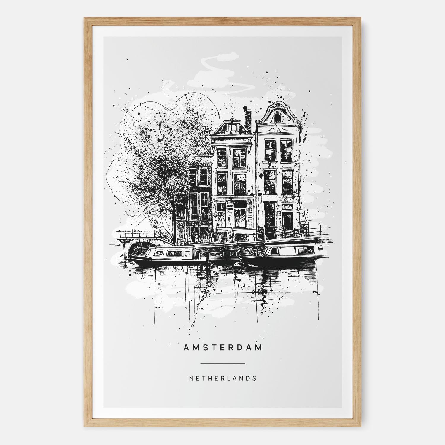 サイン・イラスト入　エド・ヴァン・デル・エルスケン AMSTERDAM? Amsterdam Art Print With the Grachtengordel as Unique Pen Line