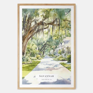 Savannah Georgia provence Aquarell Kunst - Eiche Baum Wand Kunst - Südliche USA Reise Geschenk - Umzug Geschenk - Geschenk für ein neues Zuhause