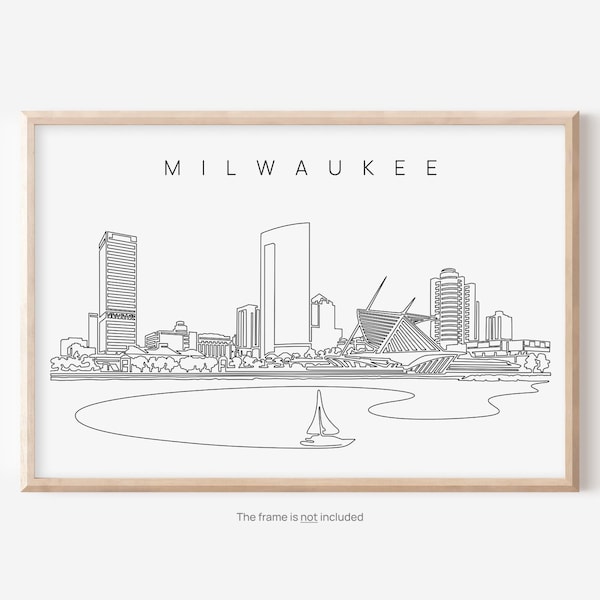Milwaukee Skyline Wall Art - Stampa artistica di Milwaukee con disegno a una linea - Regalo di decorazione da parete di Milwaukee - Poster di Milwaukee Home Decor