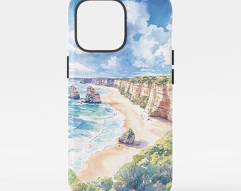 Great Ocean Road Phone Case: Watercolor Coastal Art Cover for Beach and Nature Enthusiasts