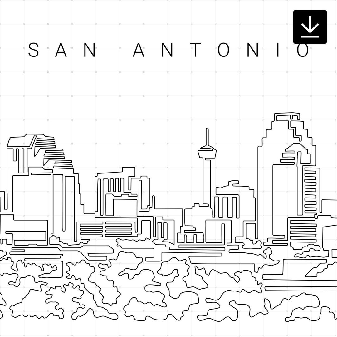 San Antonio Printable Wall Art - San Antonio Skyline as Single Line Art - Digital Download - 100 ...