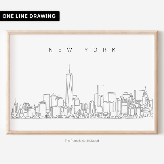 dessin en ligne continue unique de l'horizon de la ville de new york,  états-unis.