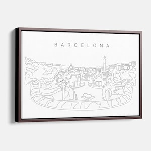 Barcelona Canvas Wall Art - Barcelona Canvas Art Print with Park Guell One Line Drawing - Spain Wall Art Gift - New Home Gift