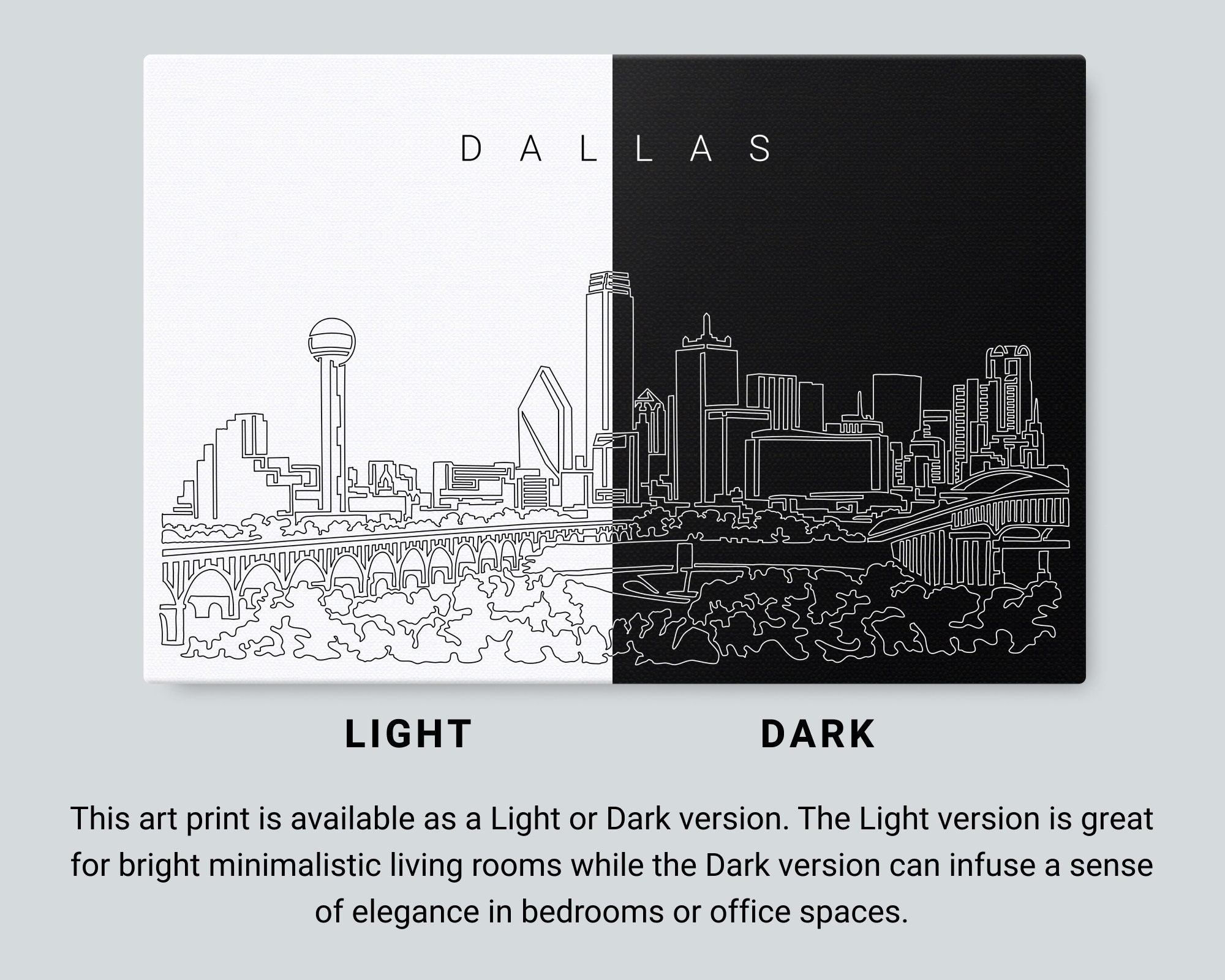 Dallas Skyline Canvas Wall Art Dallas Texas Canvas Art Print Etsy