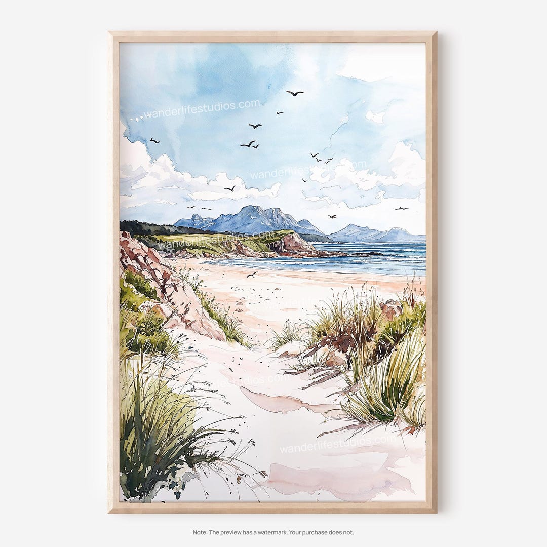 ウォールアート 風景画 ドニゴールの水彩画ウォールアート：海岸風景のデジタルダウンロードで