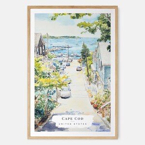 Cape Cod Massachusetts Watercolor Art - Charming Provincetown Wall Art - USA Travel Print - Travel Gift - Moving Gift - New Home Gift